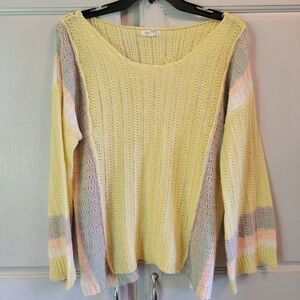 Mystree Yellow Off-the-Shoulder Loose Knit Sweater